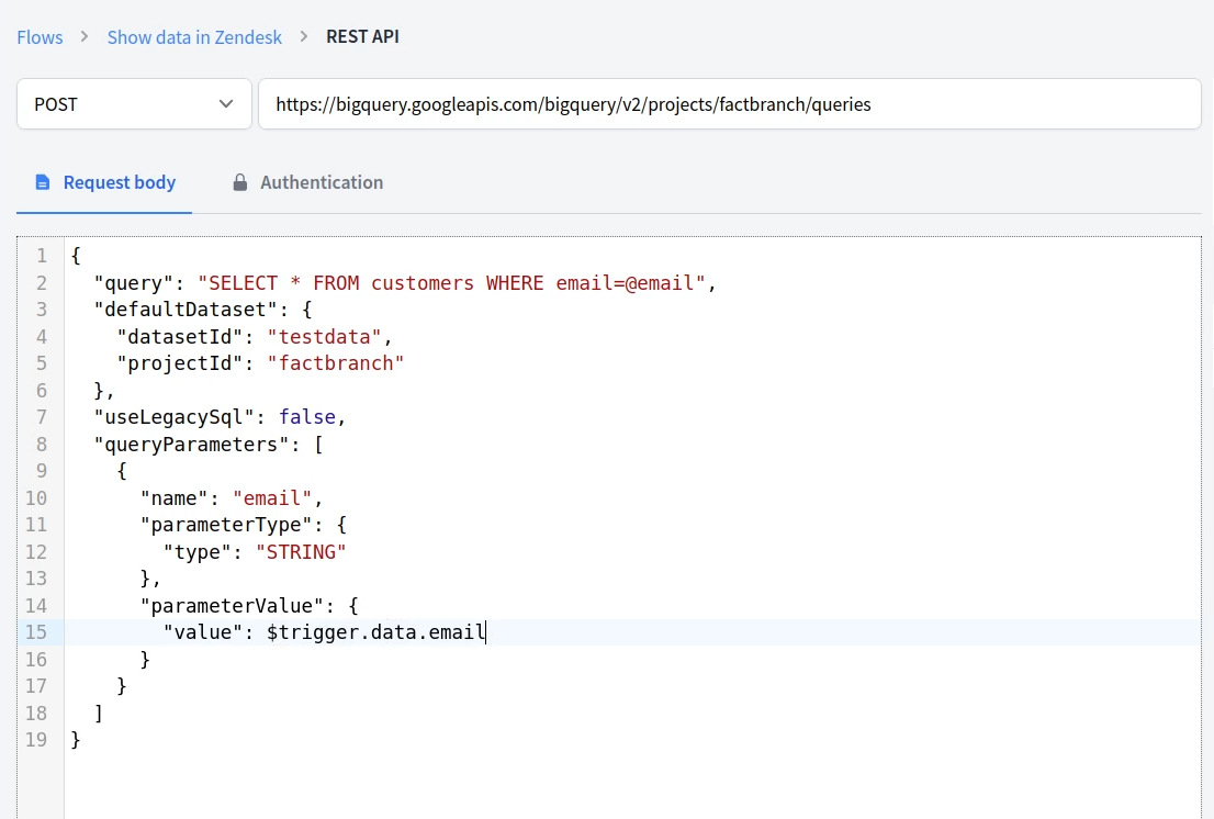 REST API node to load data from BigQuery