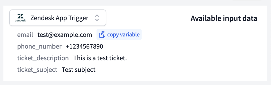 Available input data in the SQL node