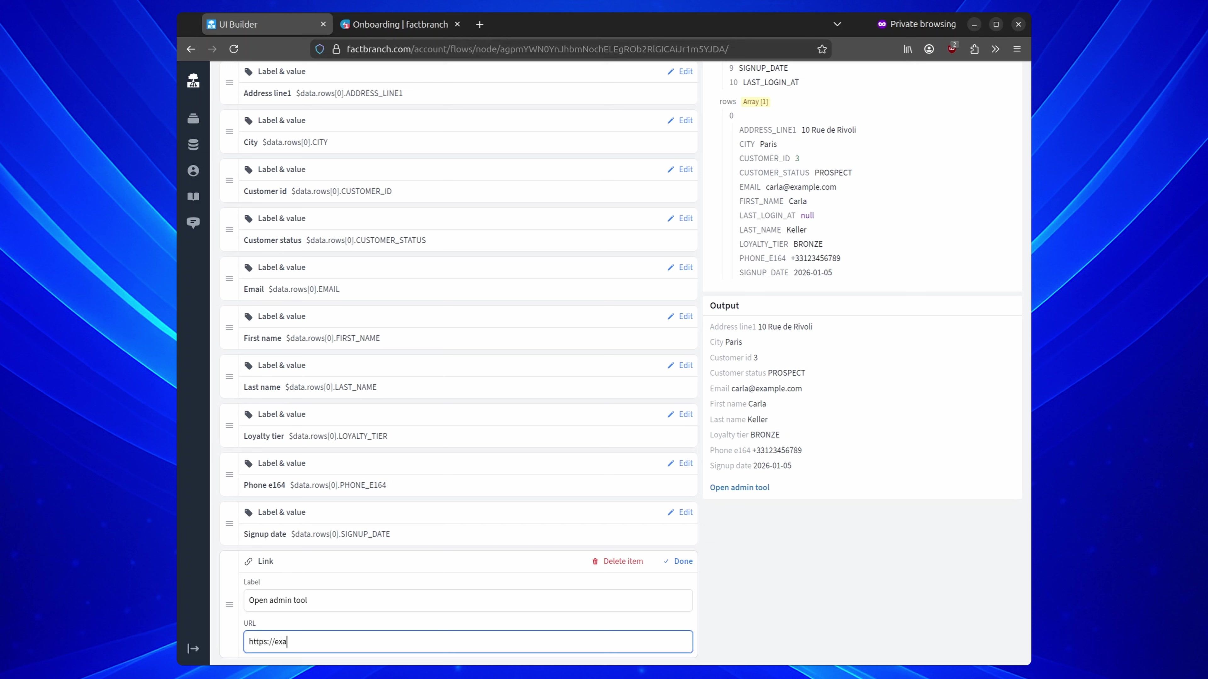 Adding a link using a placeholder variable in URL
