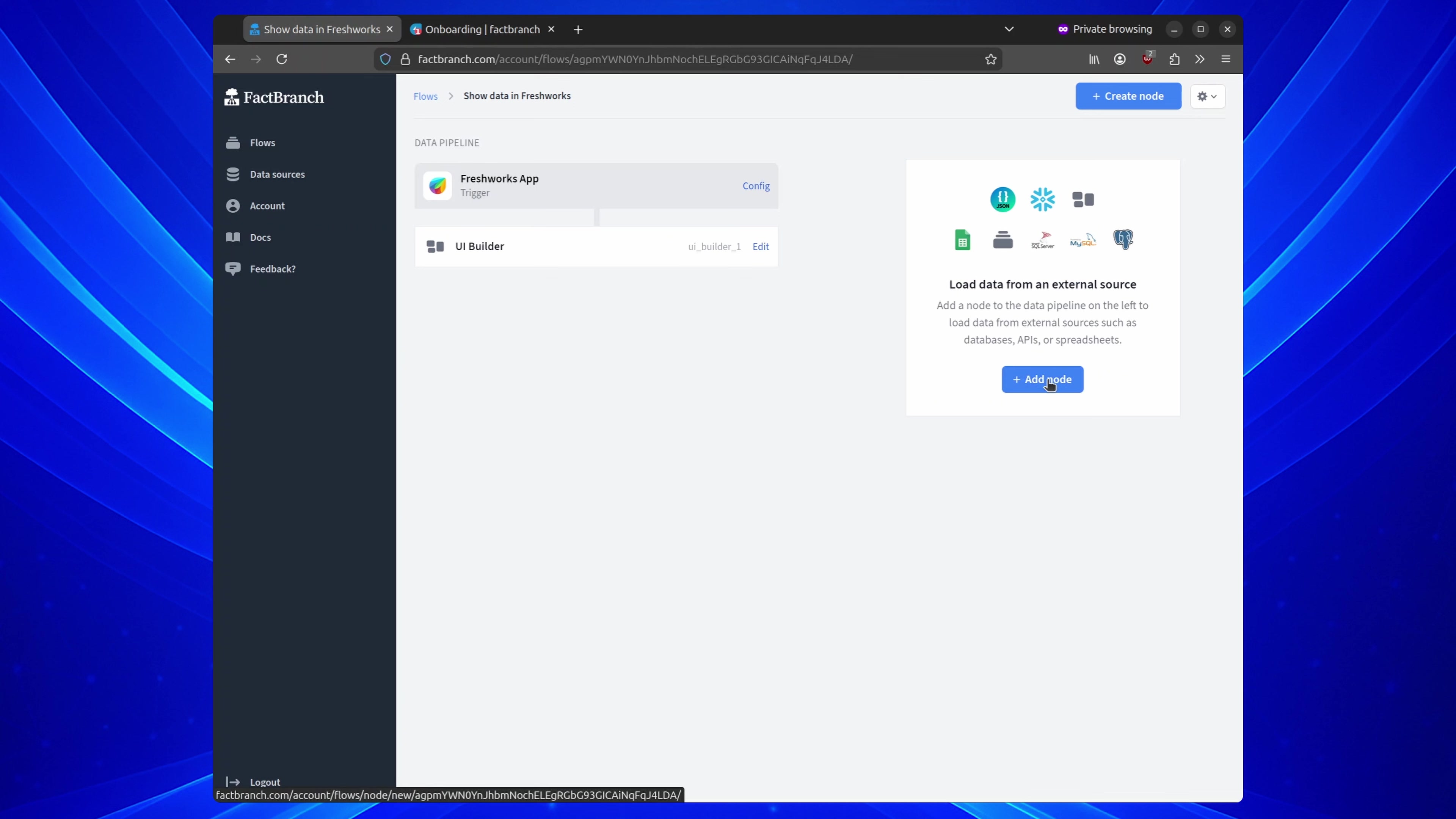 Adding a Snowflake node to the data pipeline