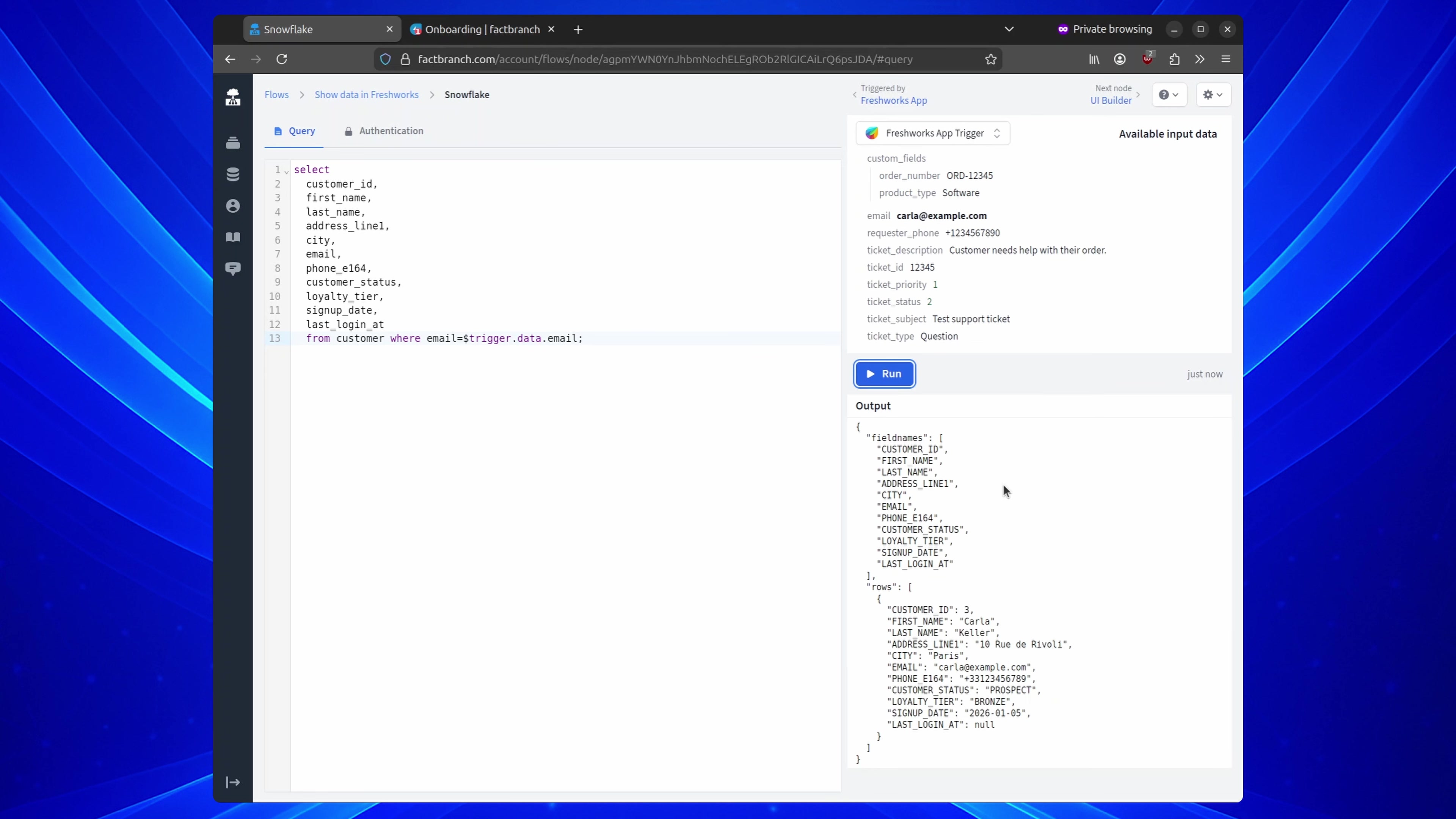Query returns Carla row after updating email filter