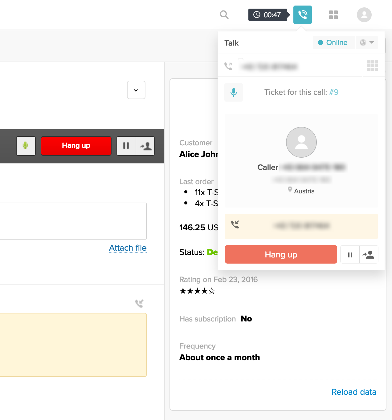 A screenshot of FactBranch inside Zendesk Talk