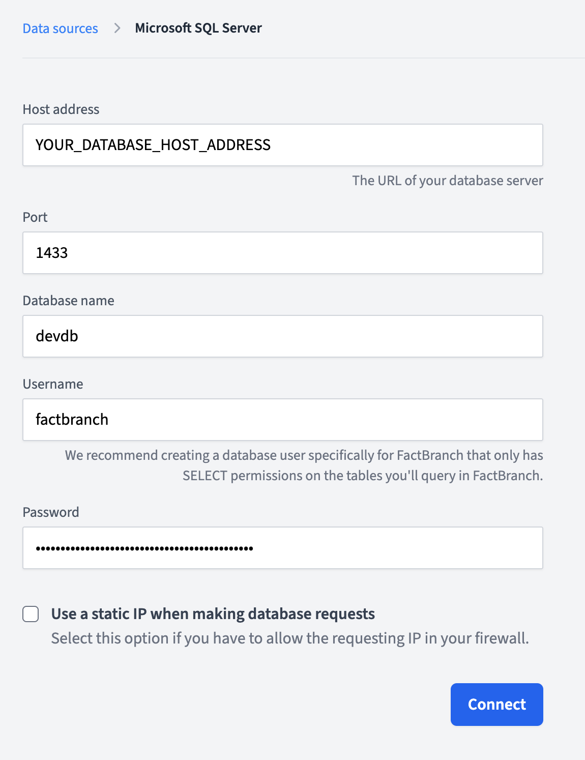 SQL Server authentication form
