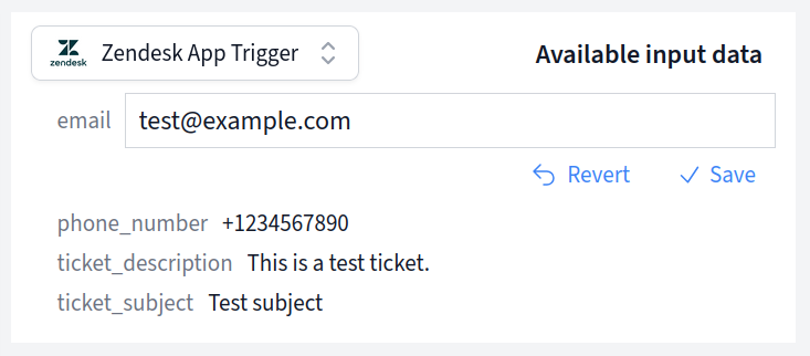 Test input data in the Linked Flows node