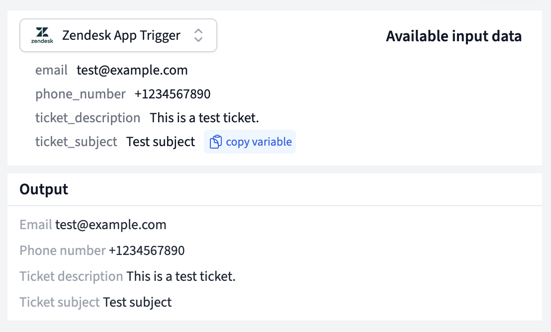 Test input data in the UI Builder node