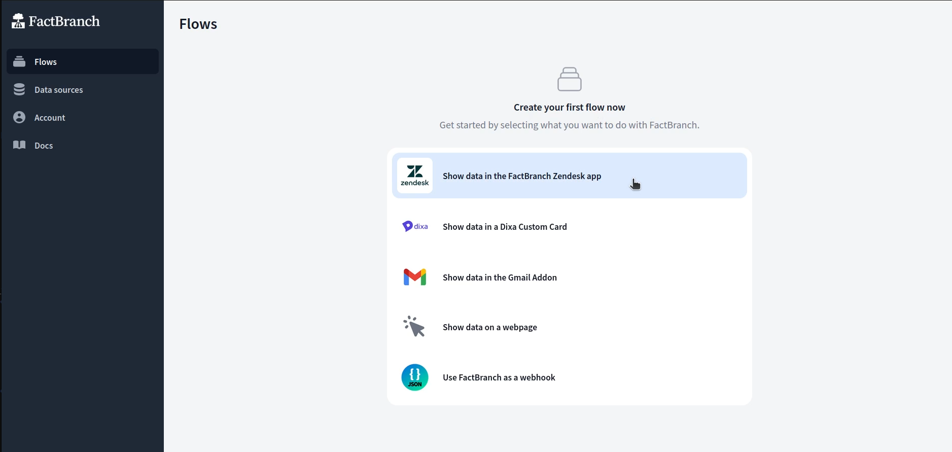 The FactBranch pipeline: Zendesk trigger → Google Sheets → Display node