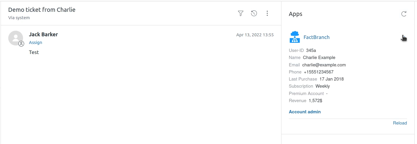 Zendesk ticket sidebar showing customer data loaded live from a Google Sheets spreadsheet