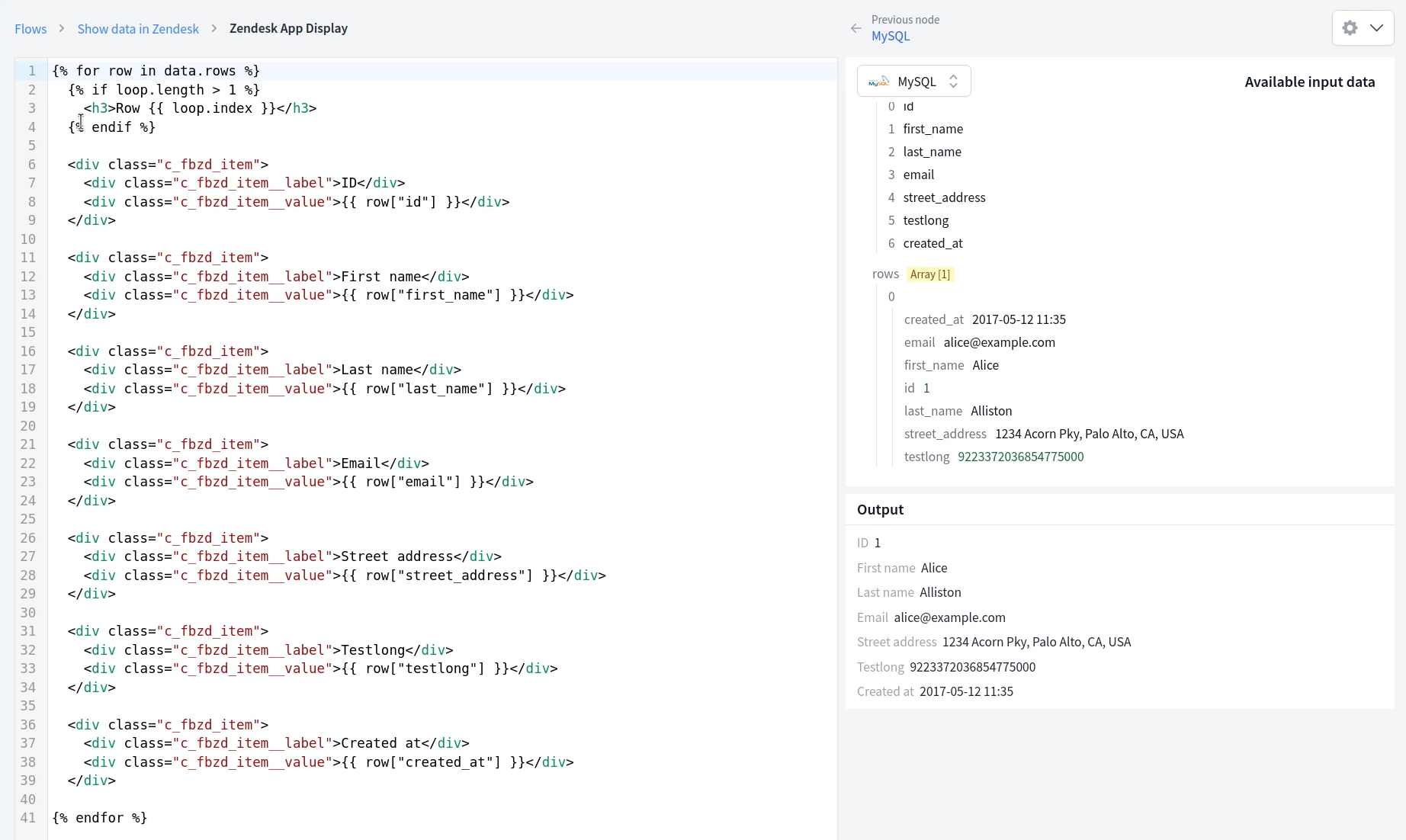 The FactBranch display node: generating an HTML panel from MySQL query results