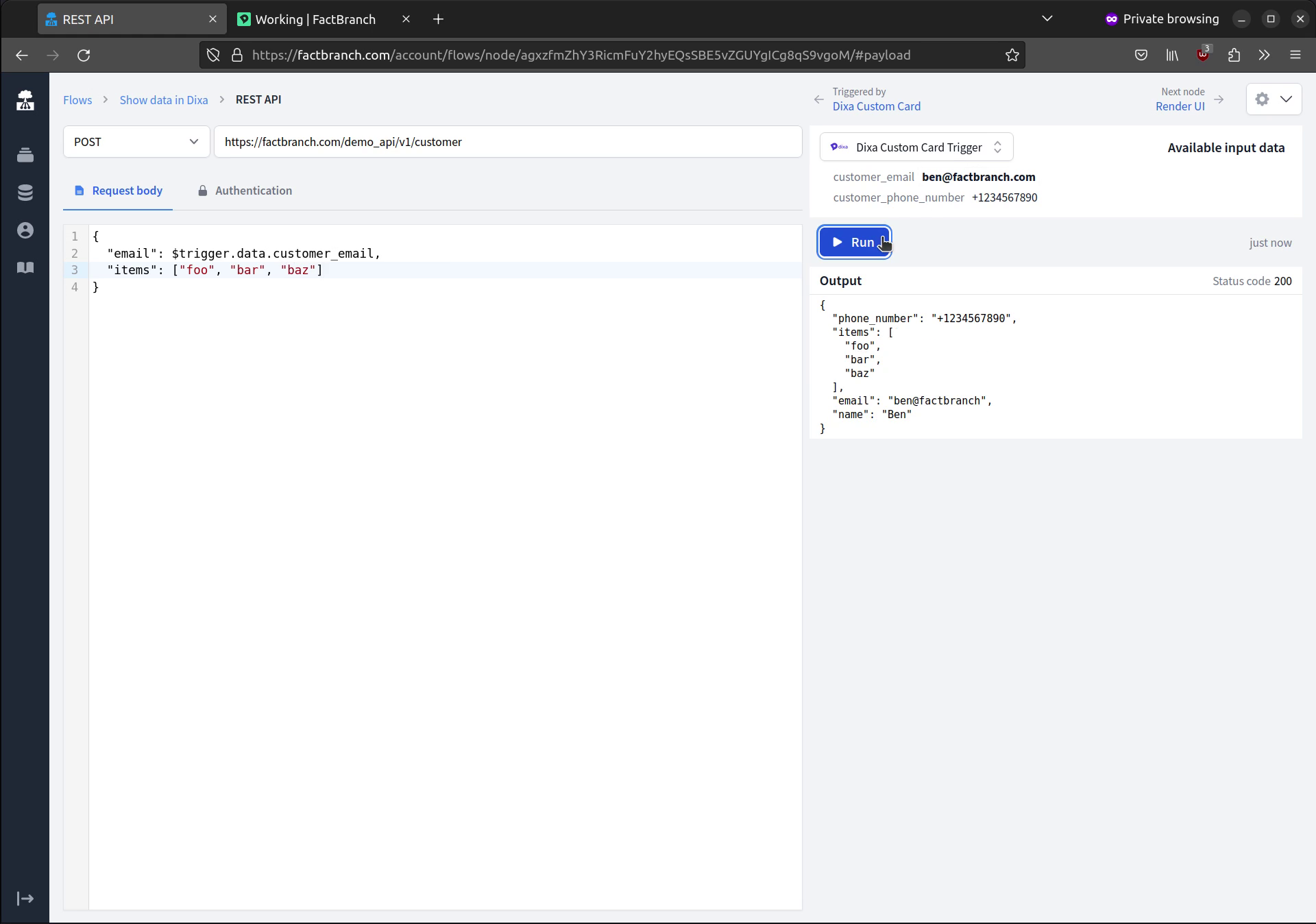 Configuring a REST API request with Dixa conversation context variables