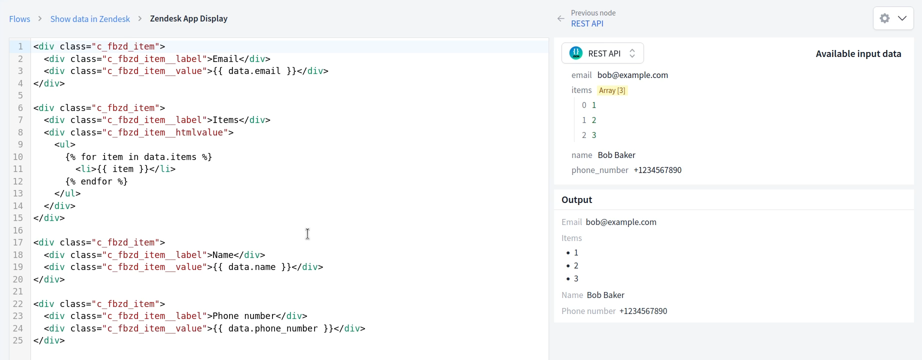 The FactBranch display node: rendering an HTML panel from a JSON API response