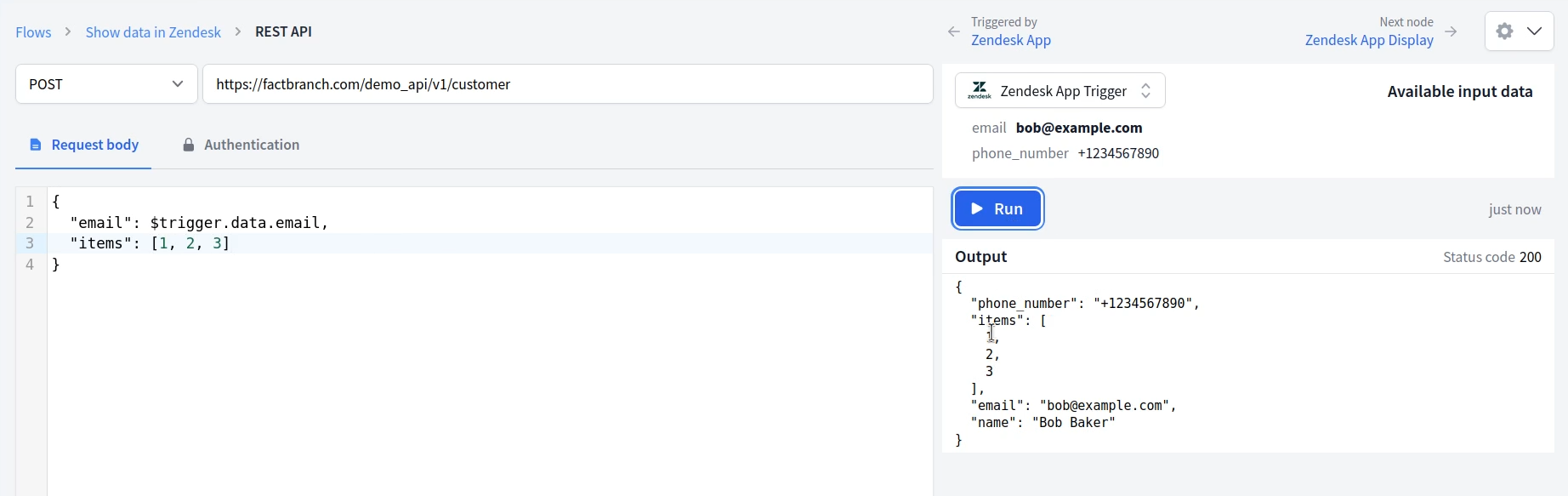 Configuring a REST API request with ticket context variables