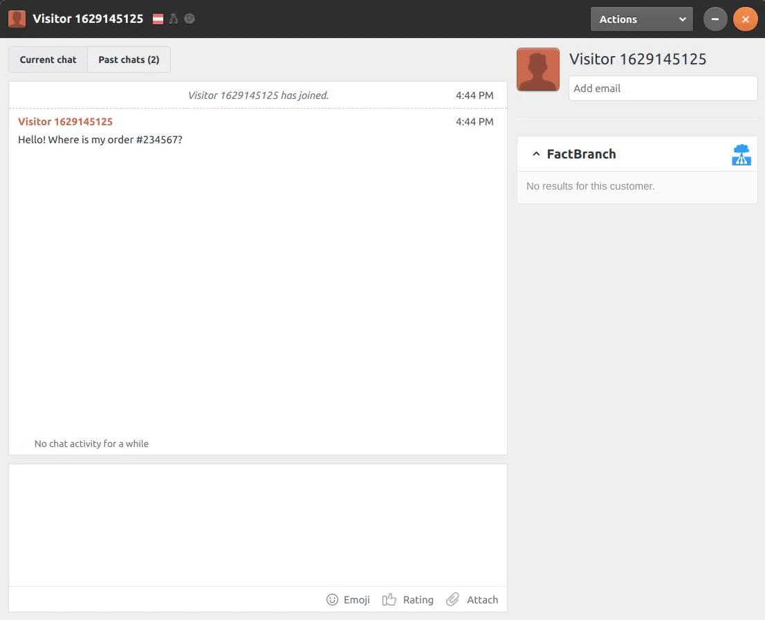 FactBranch showing customer data from an external source inside Zendesk as a chat sidebar app