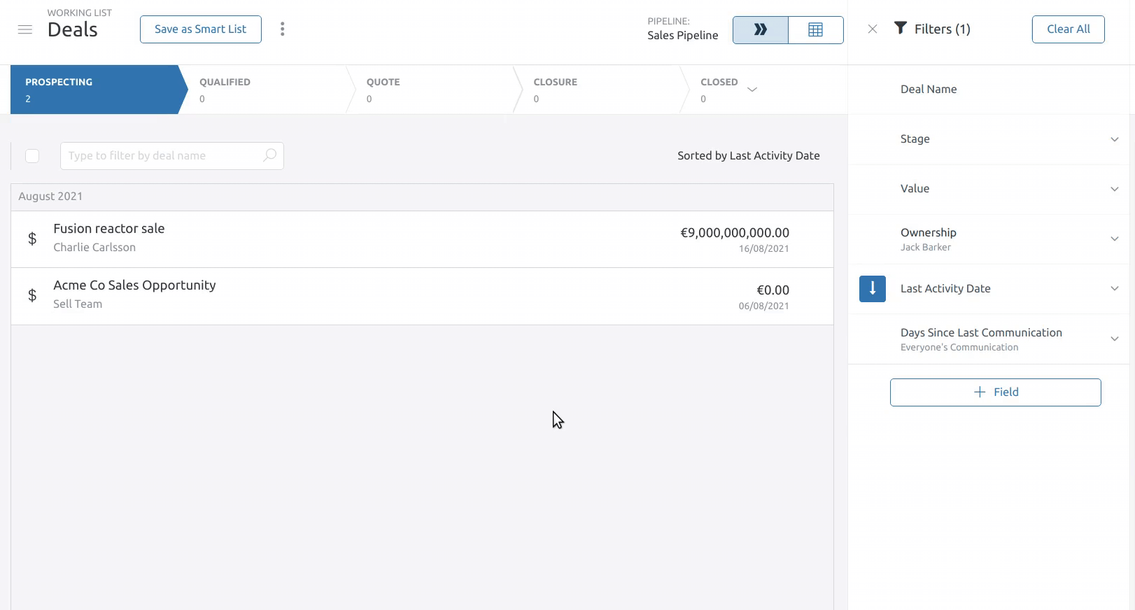 FactBranch showing customer data from an external source inside Zendesk Sell as a sidebar app